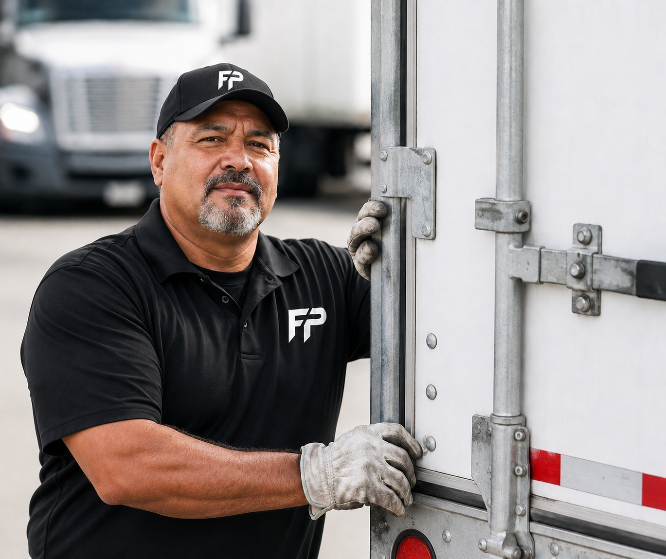 A Landstar driver beside his trailer